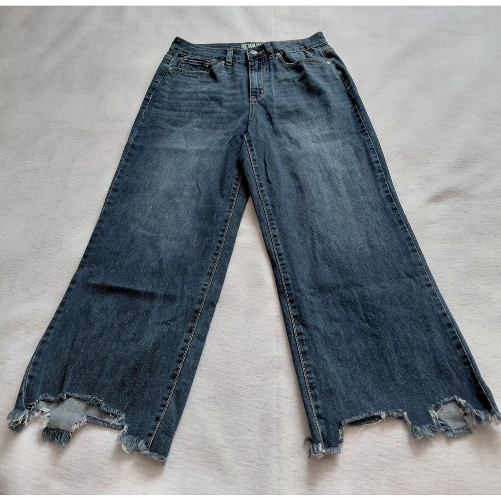 Rewash Womens Super High Rise Flared Jeans Reunion Blue Frayed Hem J1777BG2 5 27